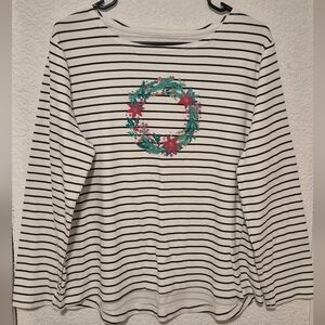 Arrow Black and White Striped Sweatshirt with Festive Wreath